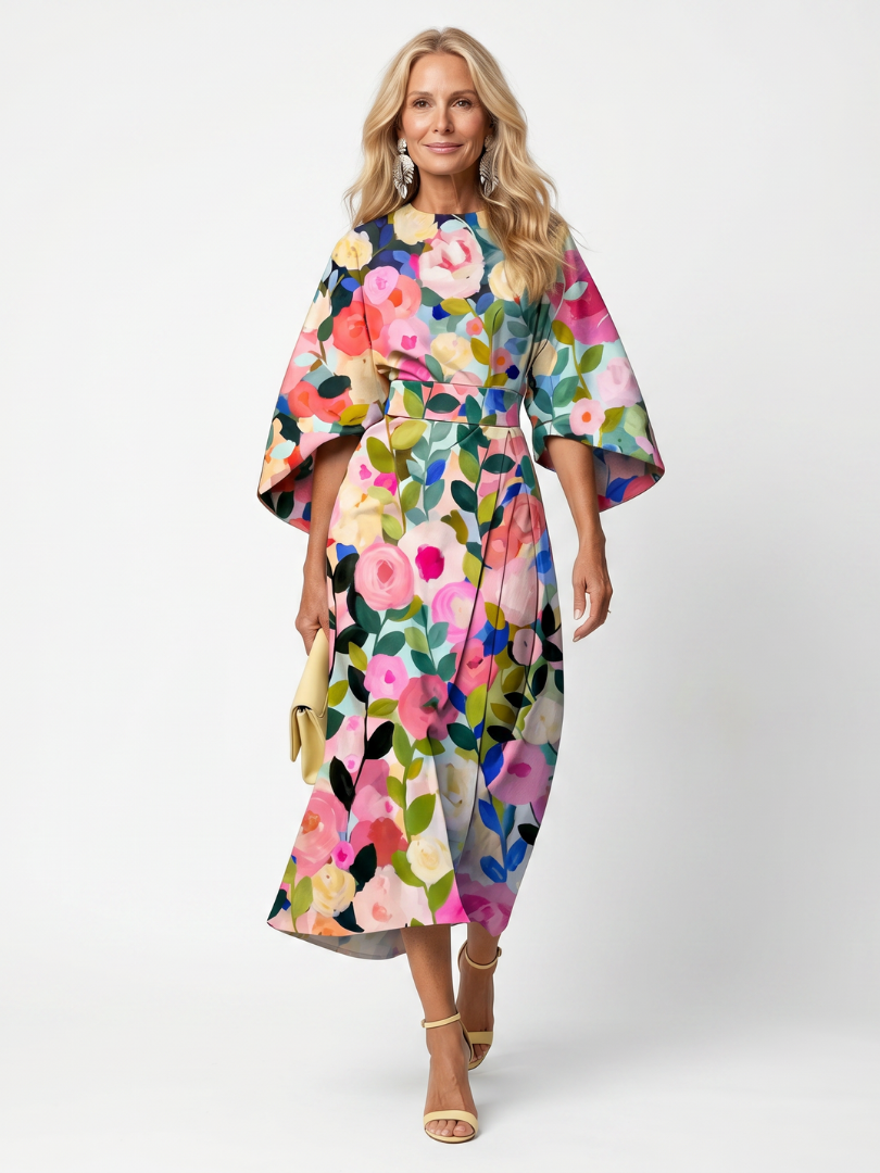 Glade | Wide Sleeve Floral Midi Dress