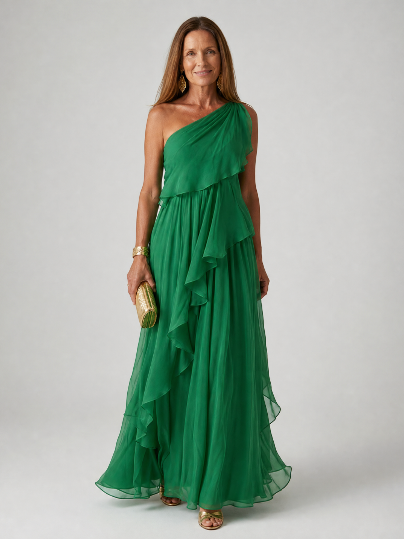 Evadora | One Shoulder Ruffle Maxi Dress