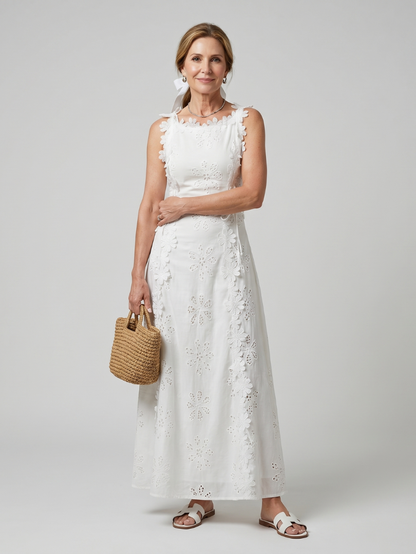 Simone | Sleeveless Fitted Bodice Lace Midi Dress