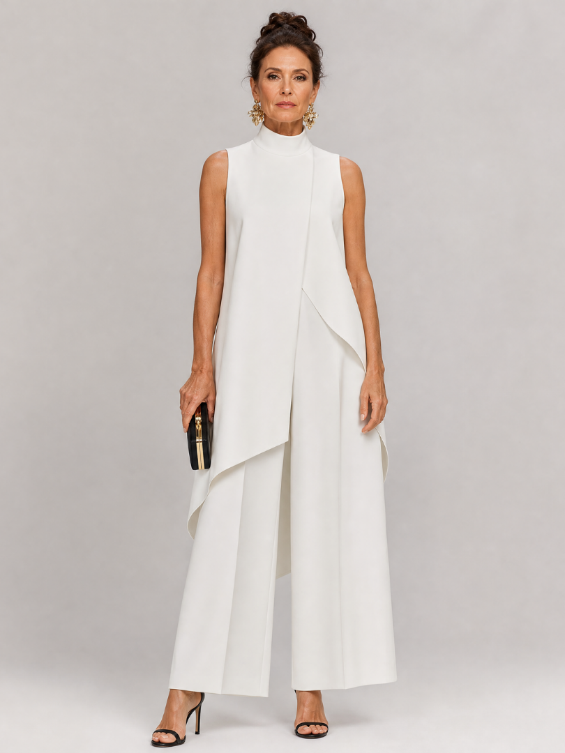 Cozima | Sleeveless Mock Neck Draped Jumpsuit