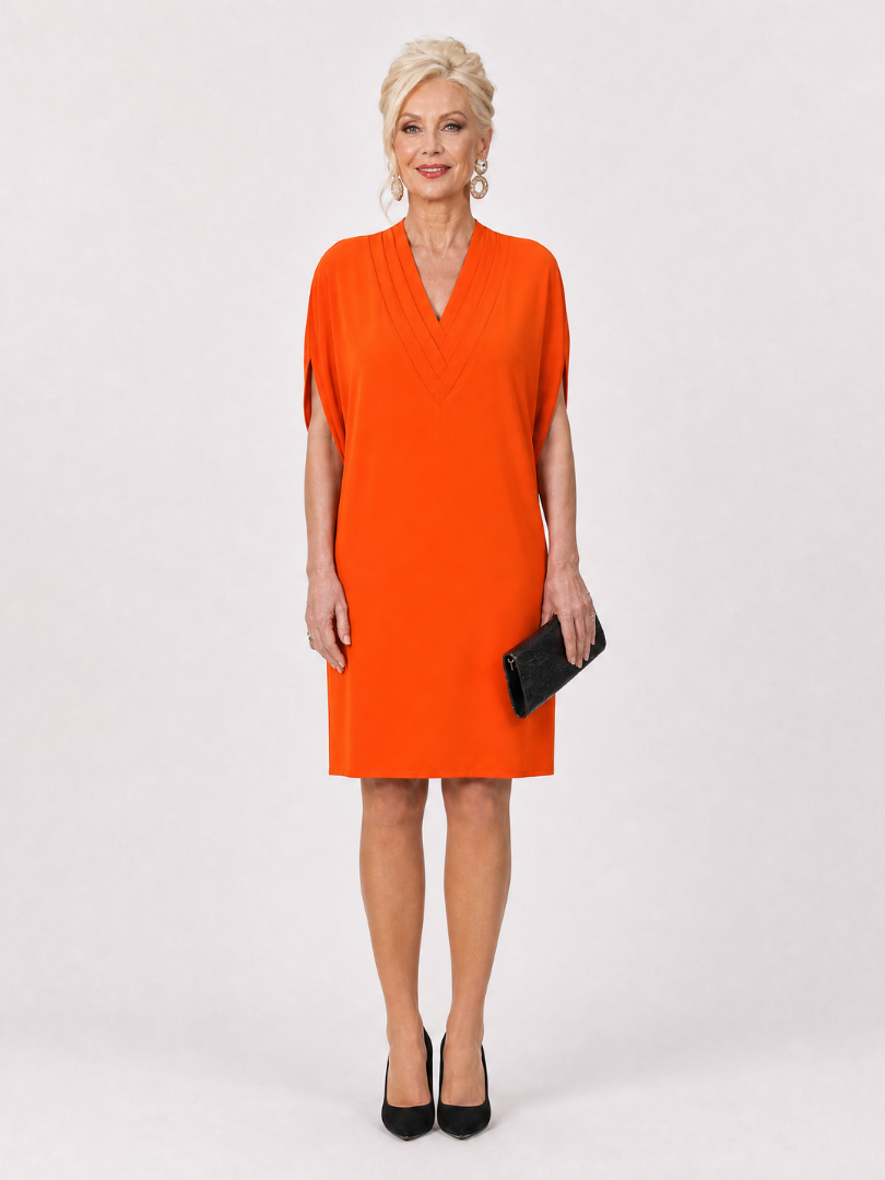 Zekar | V Neck Short Sleeve Knee Length Dress