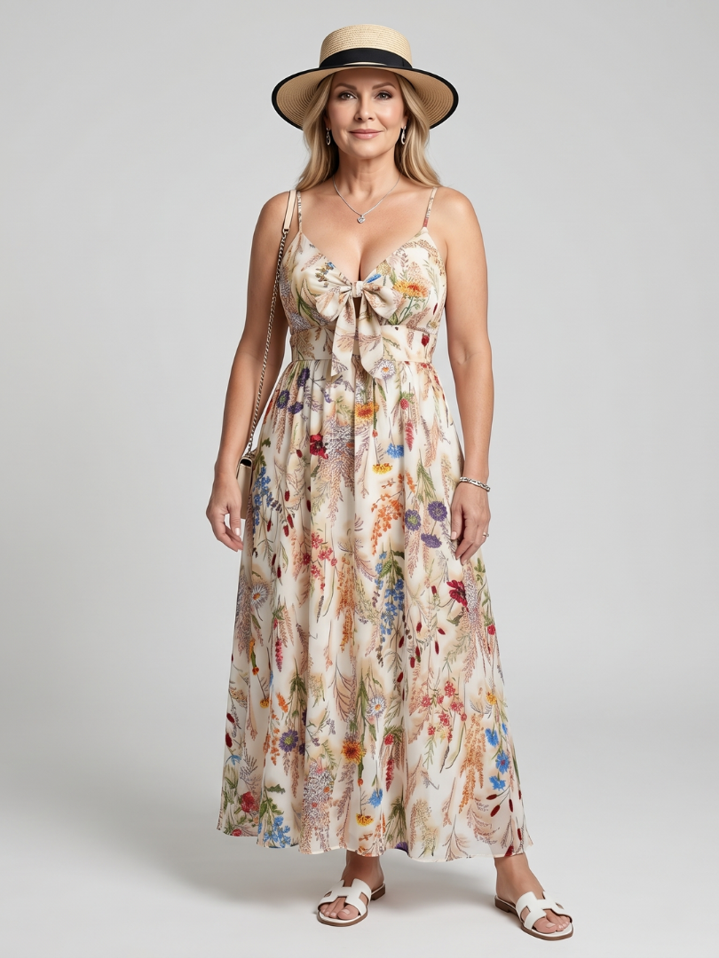 Teresina | Spaghetti Strap Gathered Waist Midi Dress