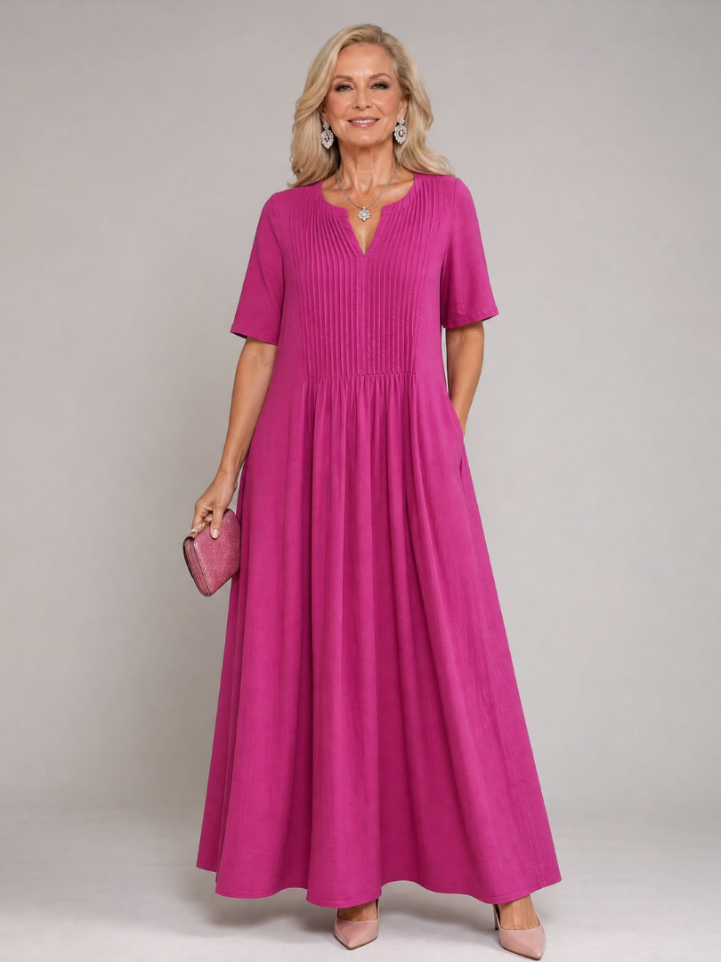 Vuma | Pleated V Neck Midi Dress