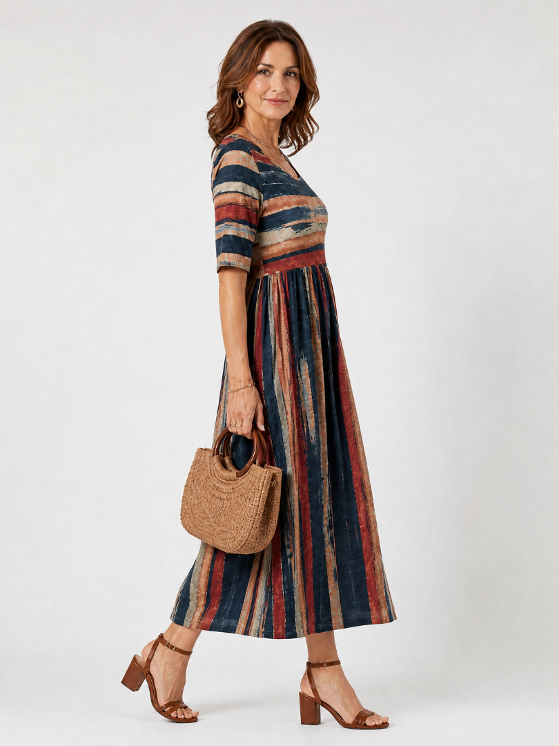 Maelisande | One Shoulder Striped Midi Dress