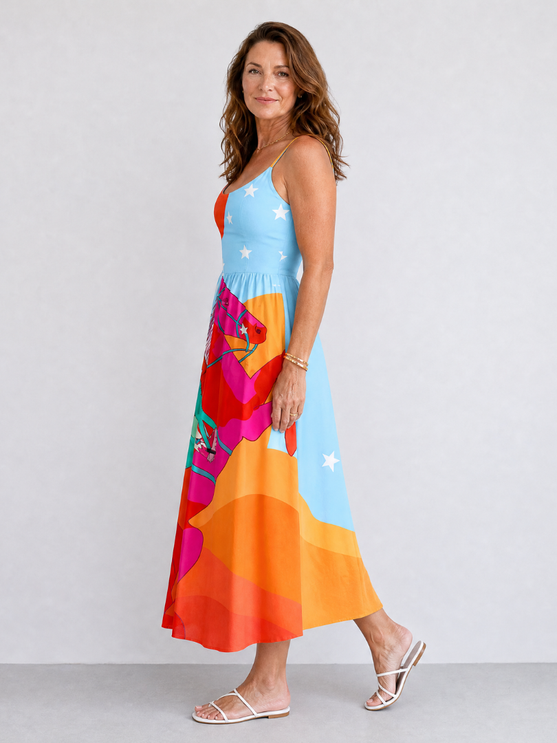 Azelora | Western Graphic Print Midi Dress