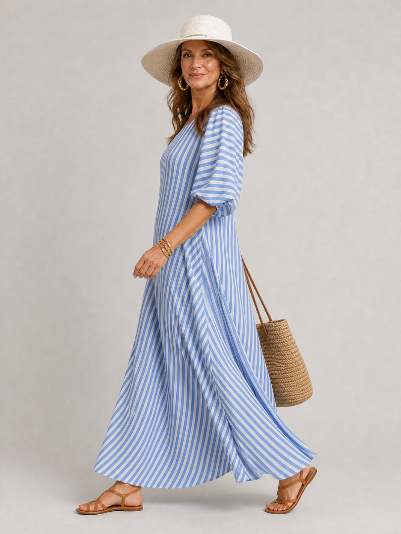 Arianell | One Shoulder Stripe Midi Dress