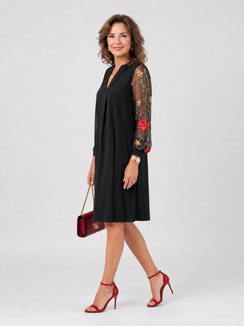 Zamen | Embroidered Mesh Sleeve Mini Dress