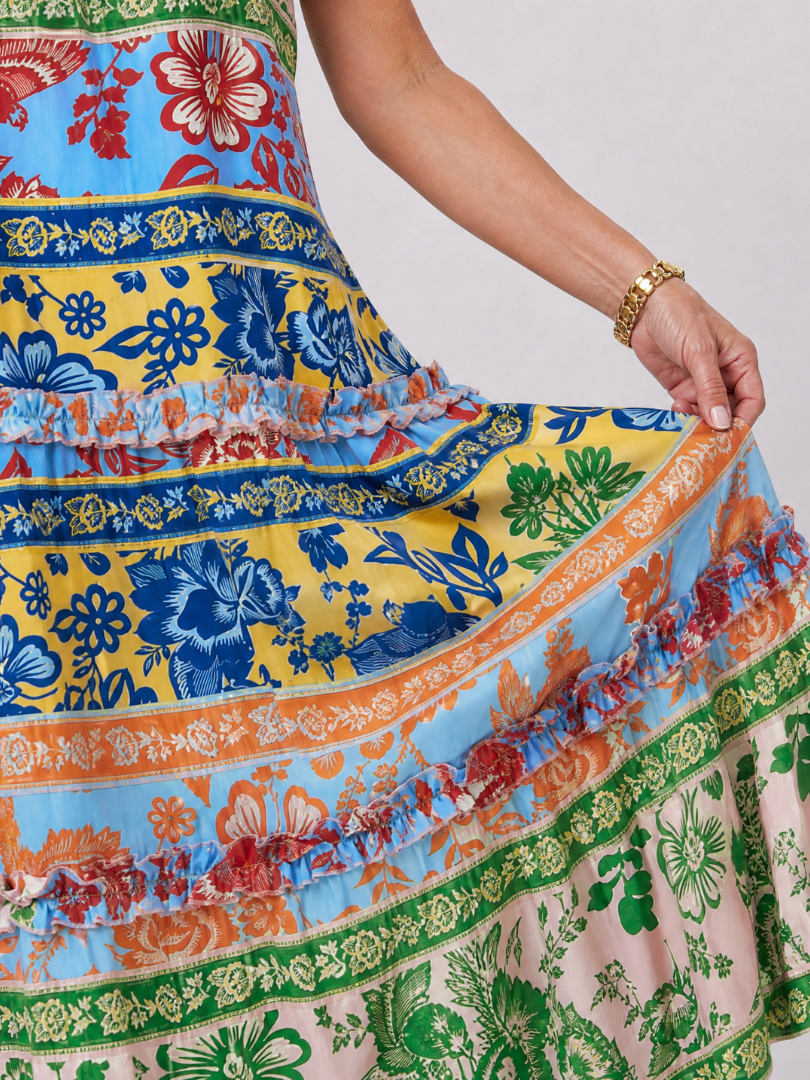 Imene | Sleeveless Mixed Print Midi Dress