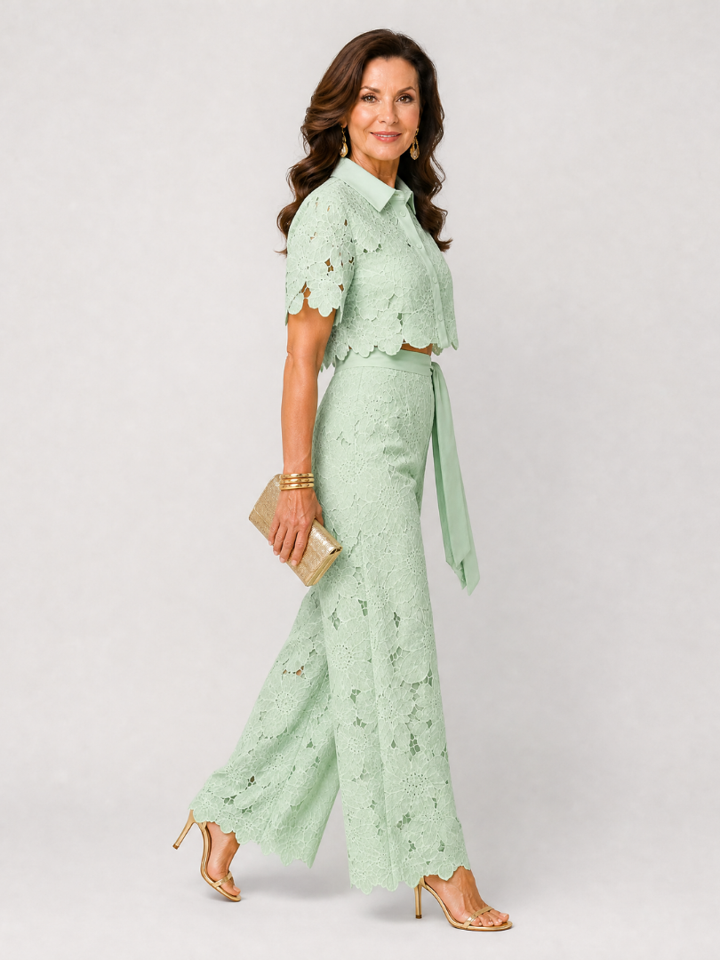 Zelmira | Lace Button Front Two Piece Pant Set