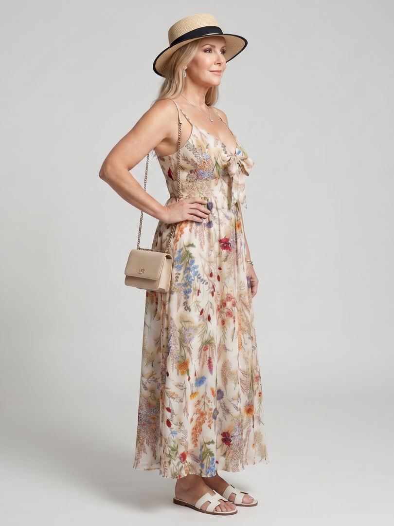 Teresina | Spaghetti Strap Gathered Waist Midi Dress