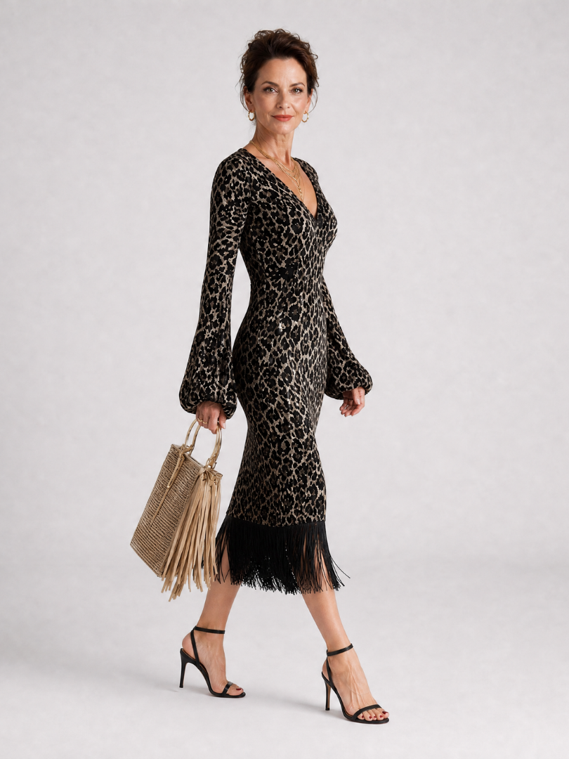 Zephyria | Ribbed Fringe Hem Midi Dress