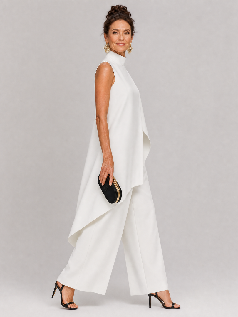 Cozima | Sleeveless Mock Neck Draped Jumpsuit