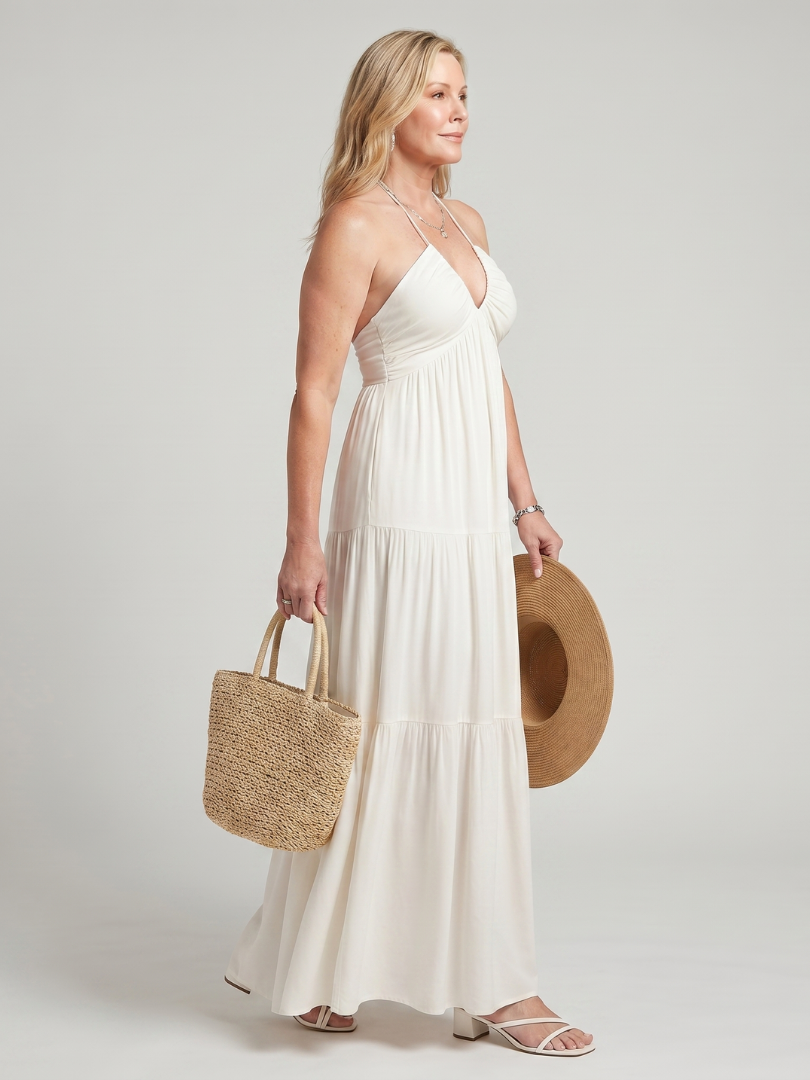 Dextra | Halter Neck Tiered Skirt Midi Dress