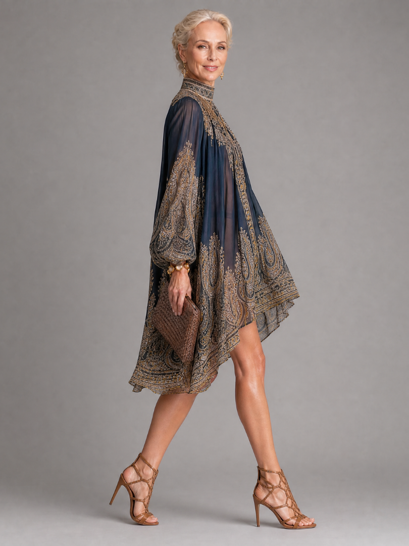 Gyro | High Neck Printed High Low Mini Dress