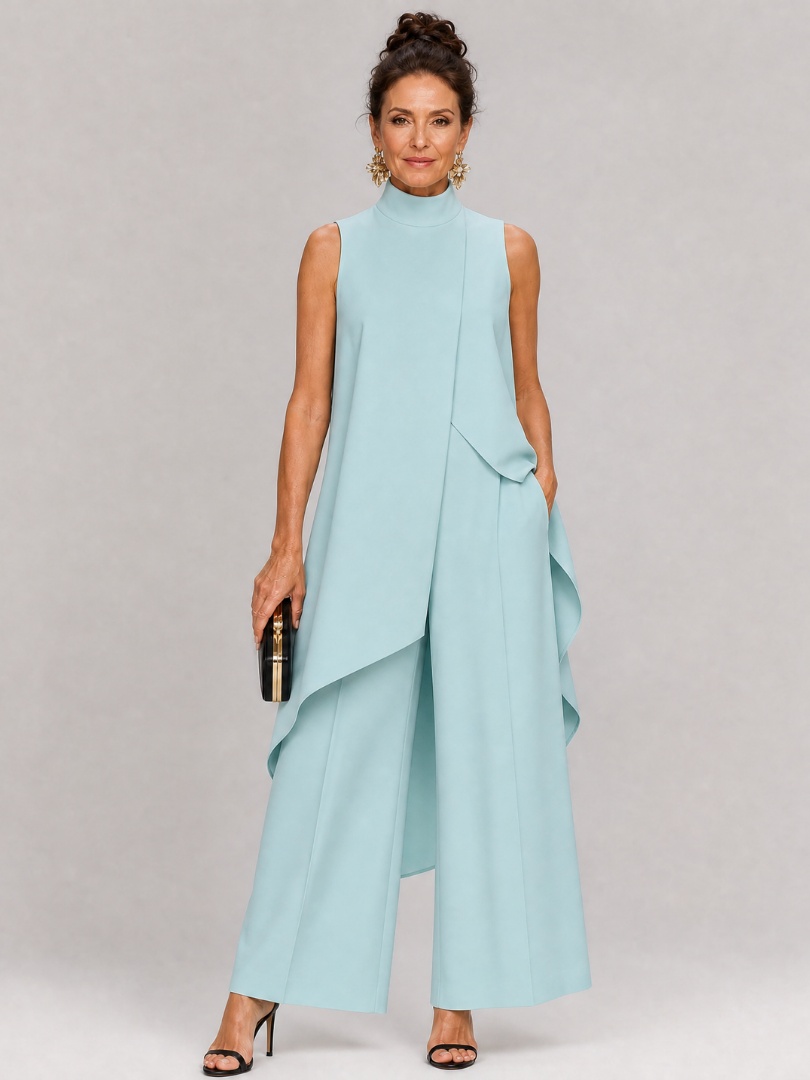 Cozima | Sleeveless Mock Neck Draped Jumpsuit
