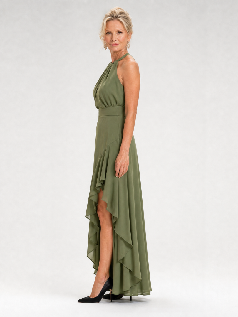 Vikal | Halter Neck High Low Ruffle Dress
