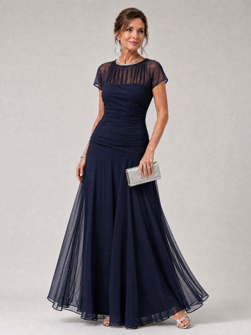 Aurethia | Mesh Yoke Ruched Maxi Dress