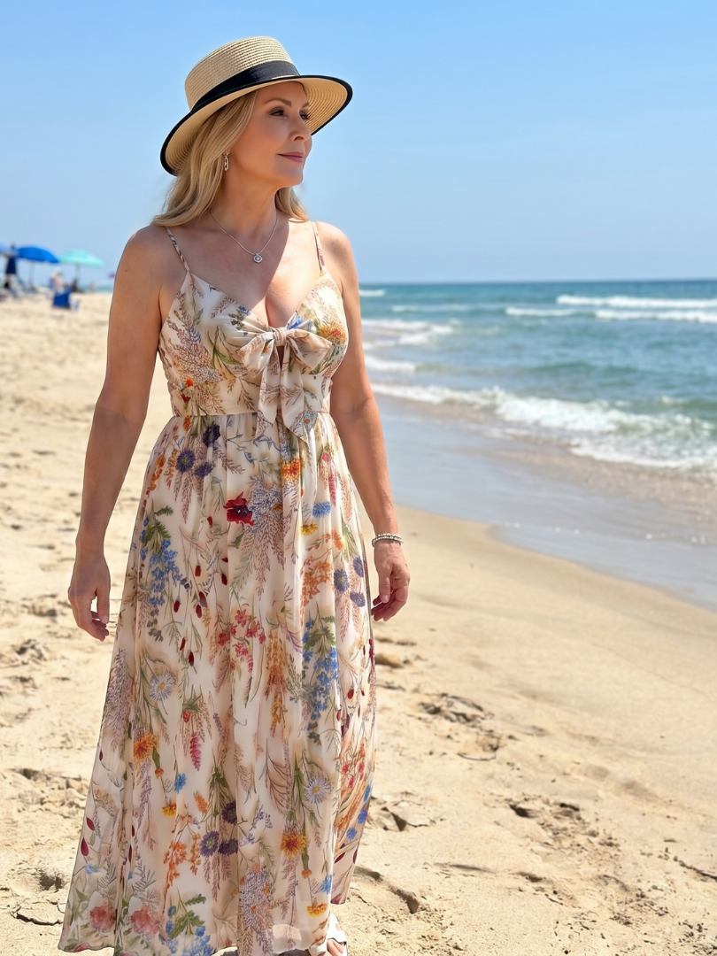 Teresina | Spaghetti Strap Gathered Waist Midi Dress