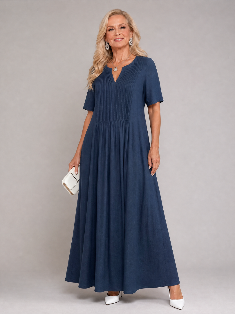 Vuma | Pleated V Neck Midi Dress