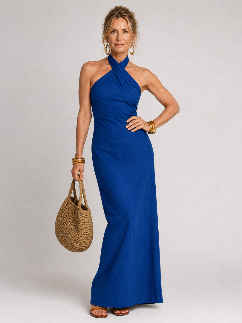 Ajolene | Halter Neck Column Maxi Dress