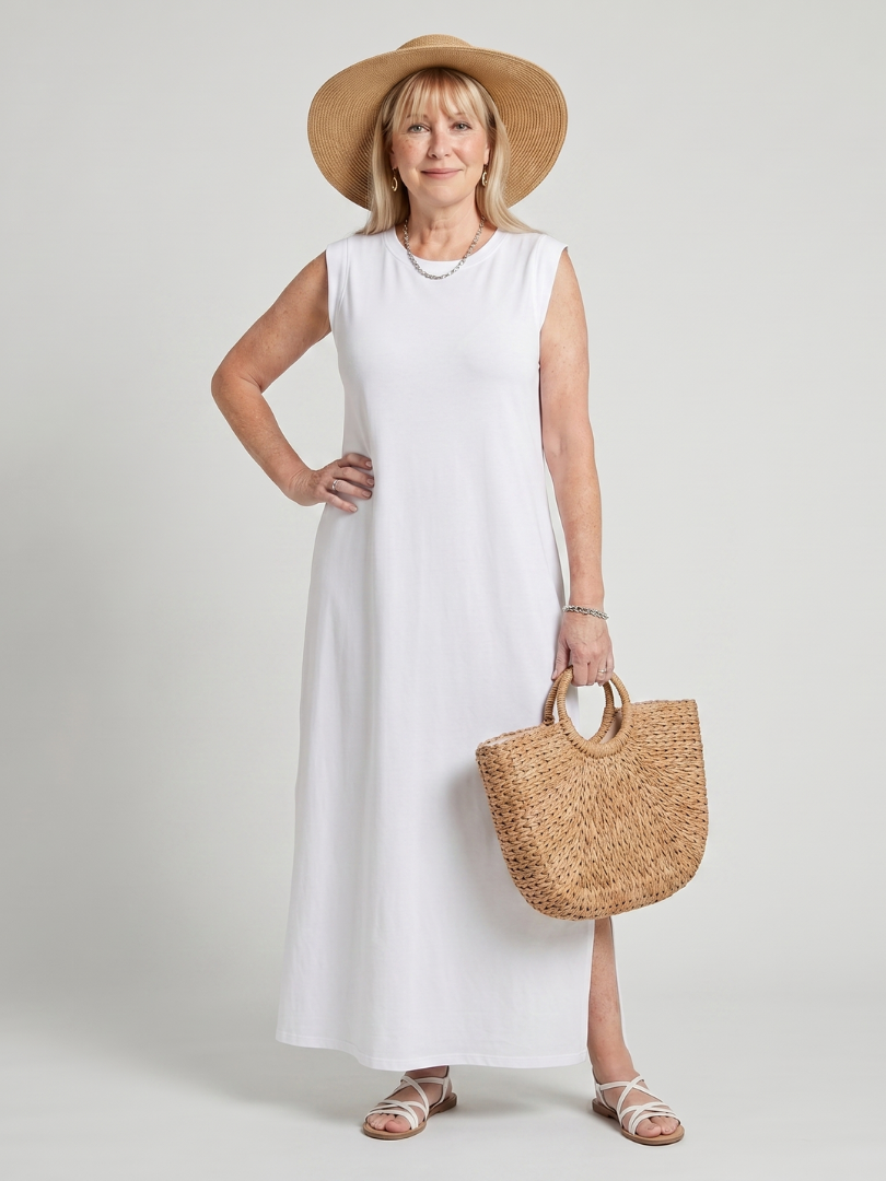 Harlow | Straight Silhouette Crew Neck Midi Dress