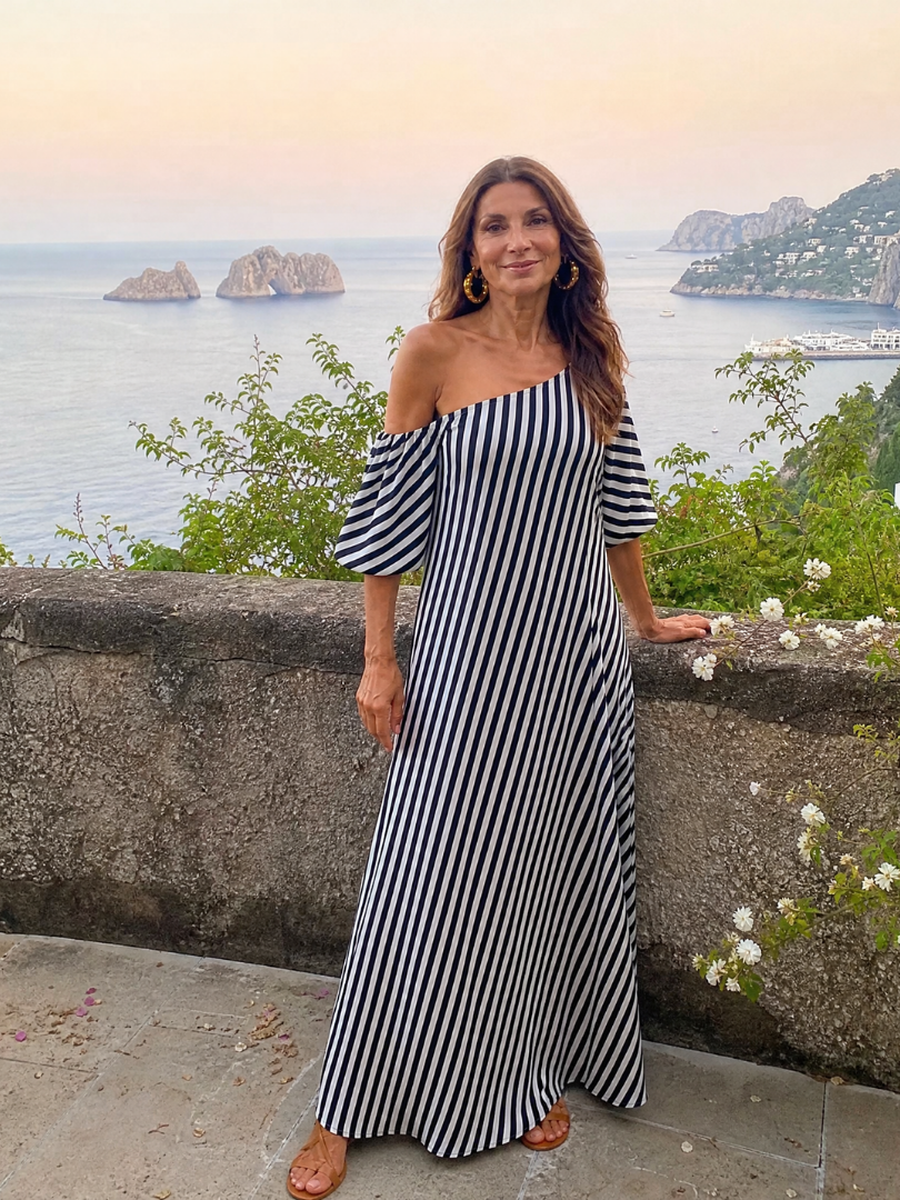 Arianell | One Shoulder Stripe Midi Dress