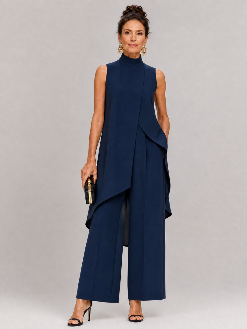 Cozima | Sleeveless Mock Neck Draped Jumpsuit