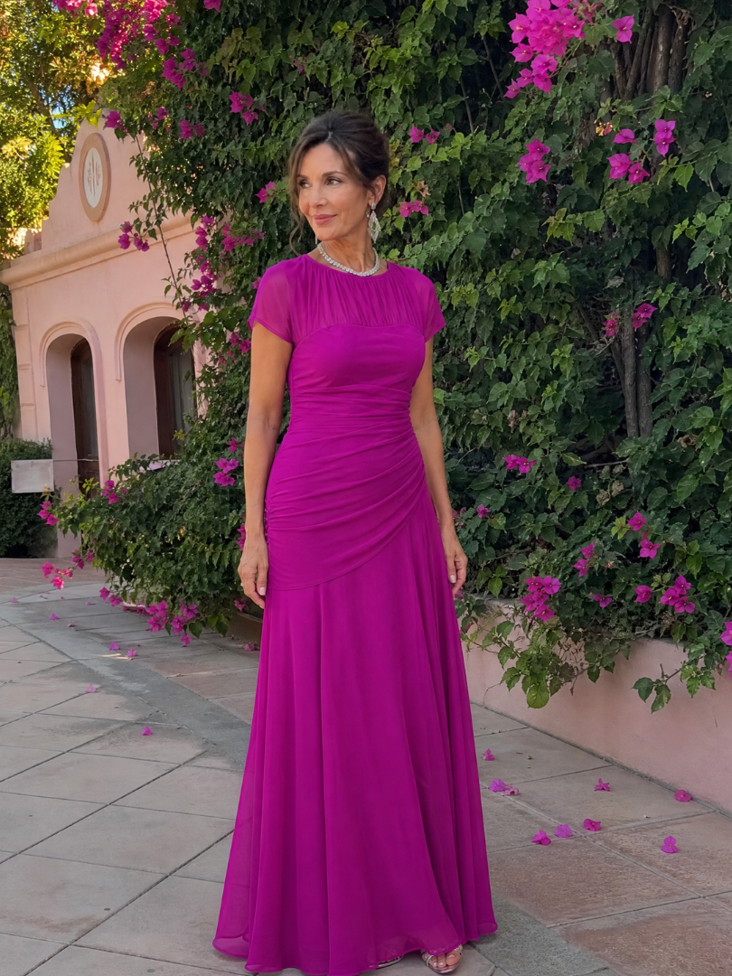 Aurethia | Mesh Yoke Ruched Maxi Dress