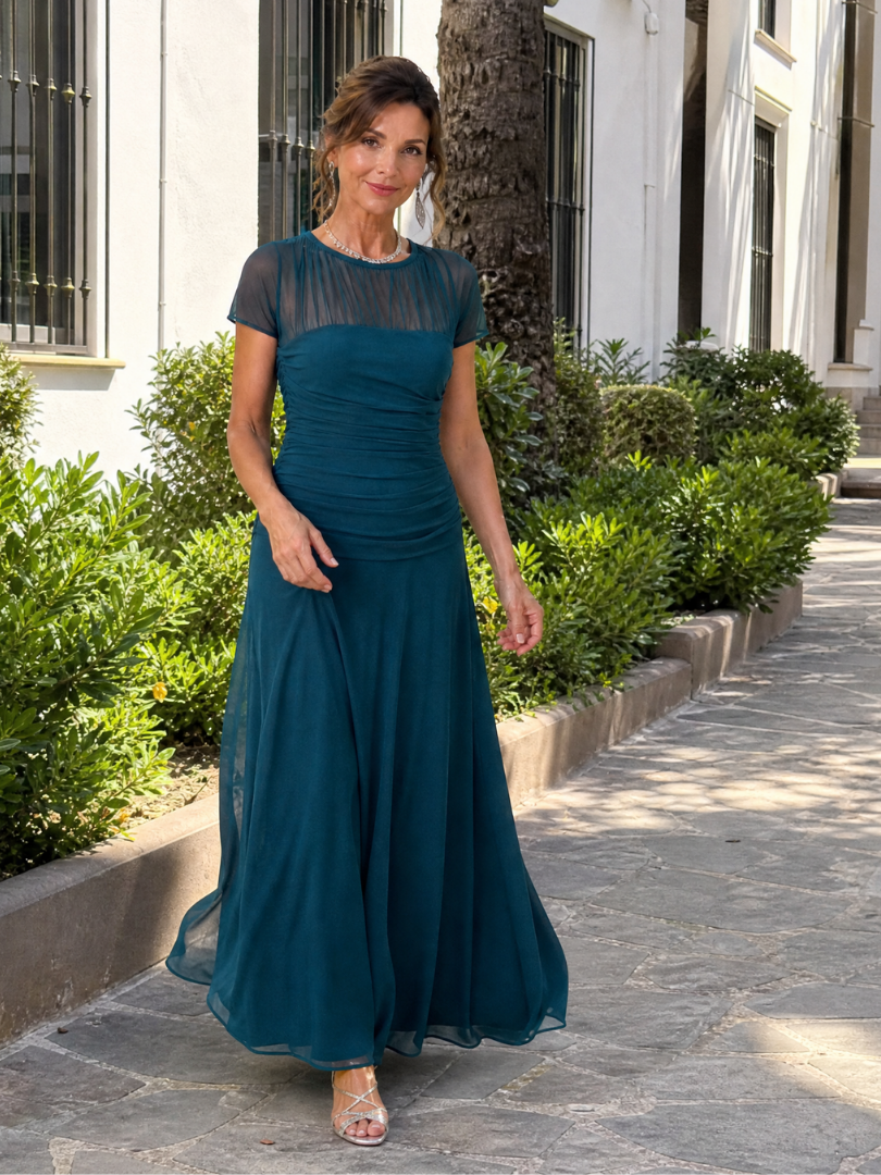 Aurethia | Mesh Yoke Ruched Maxi Dress