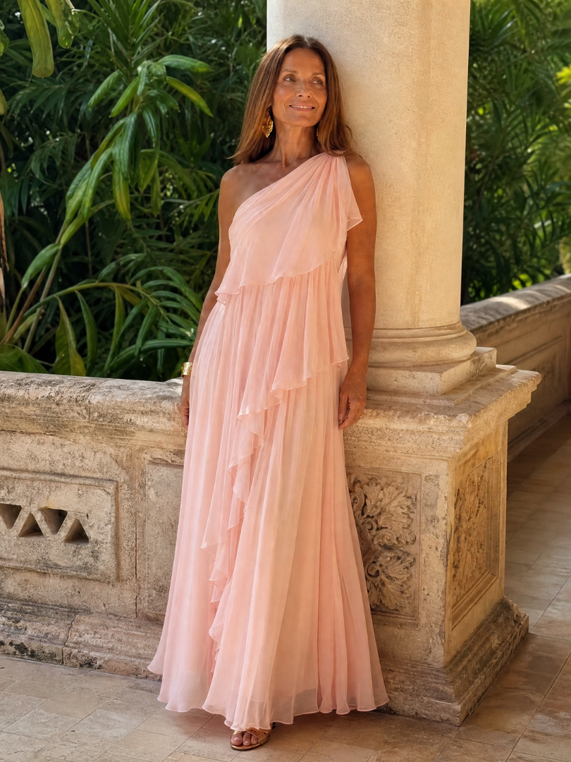 Evadora | One Shoulder Ruffle Maxi Dress