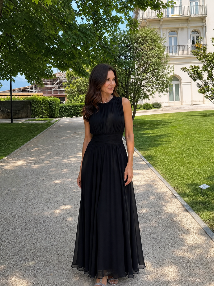 Simran | Sleeveless Gathered Waist Midi Dress