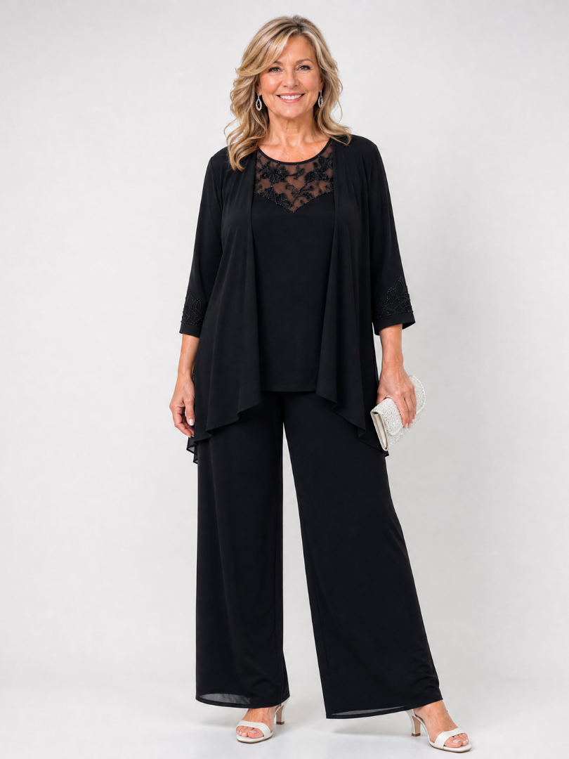 Leocadia | Lace Neck Three Piece Pant Set