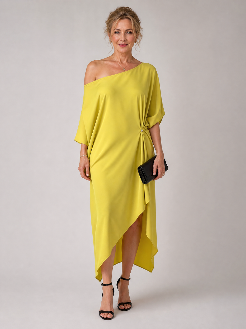 Zekel | One Shoulder Draped Midi Dress
