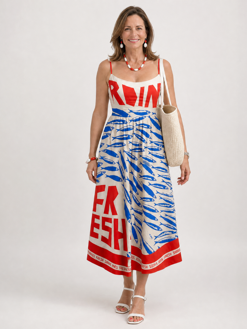 Calythra | Graphic Print Sleeveless Midi Dress