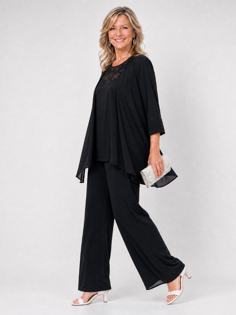 Leocadia | Lace Neck Three Piece Pant Set
