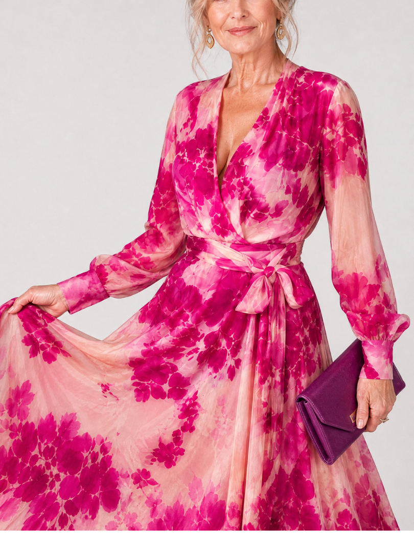 Amina | Floral Wrap Tie Midi Dress