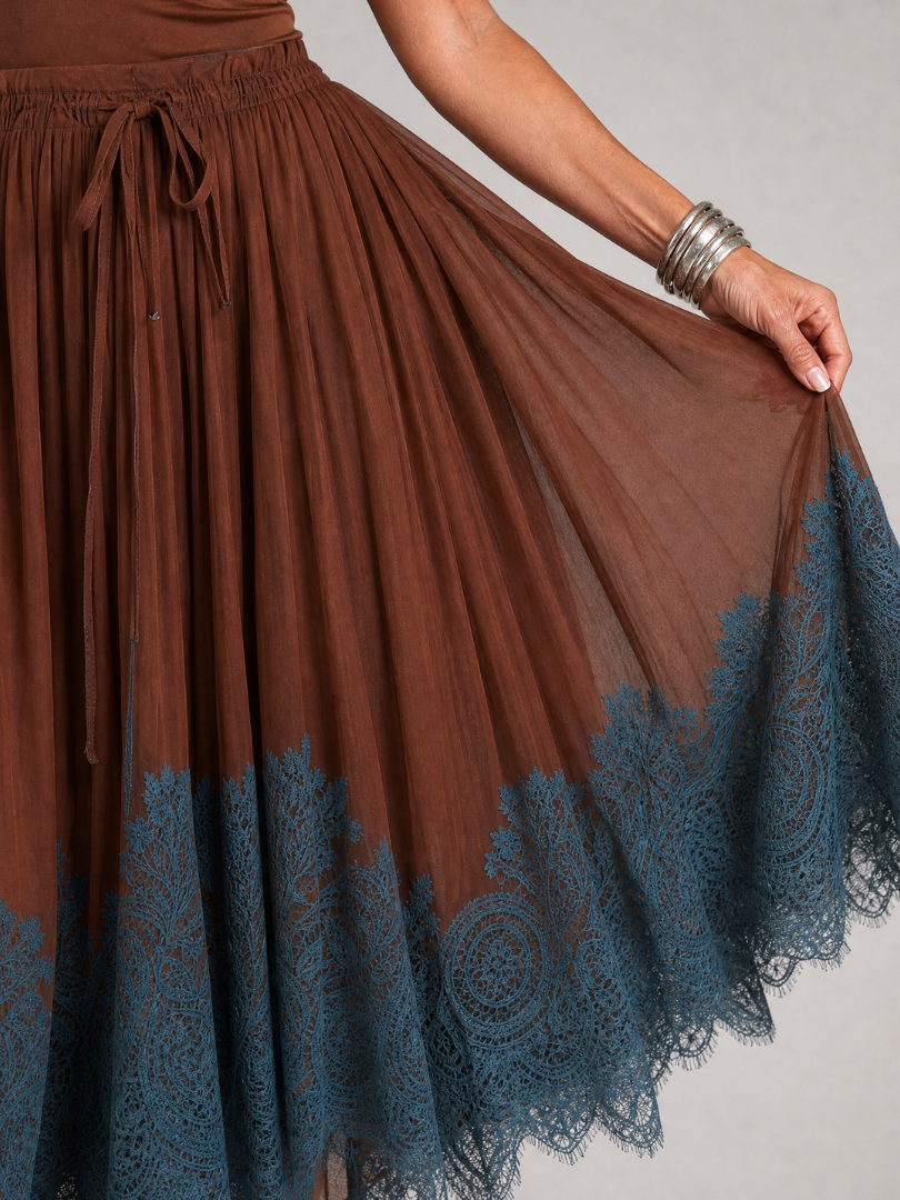Astryne | Short Sleeve Lace Hem Midi Dress