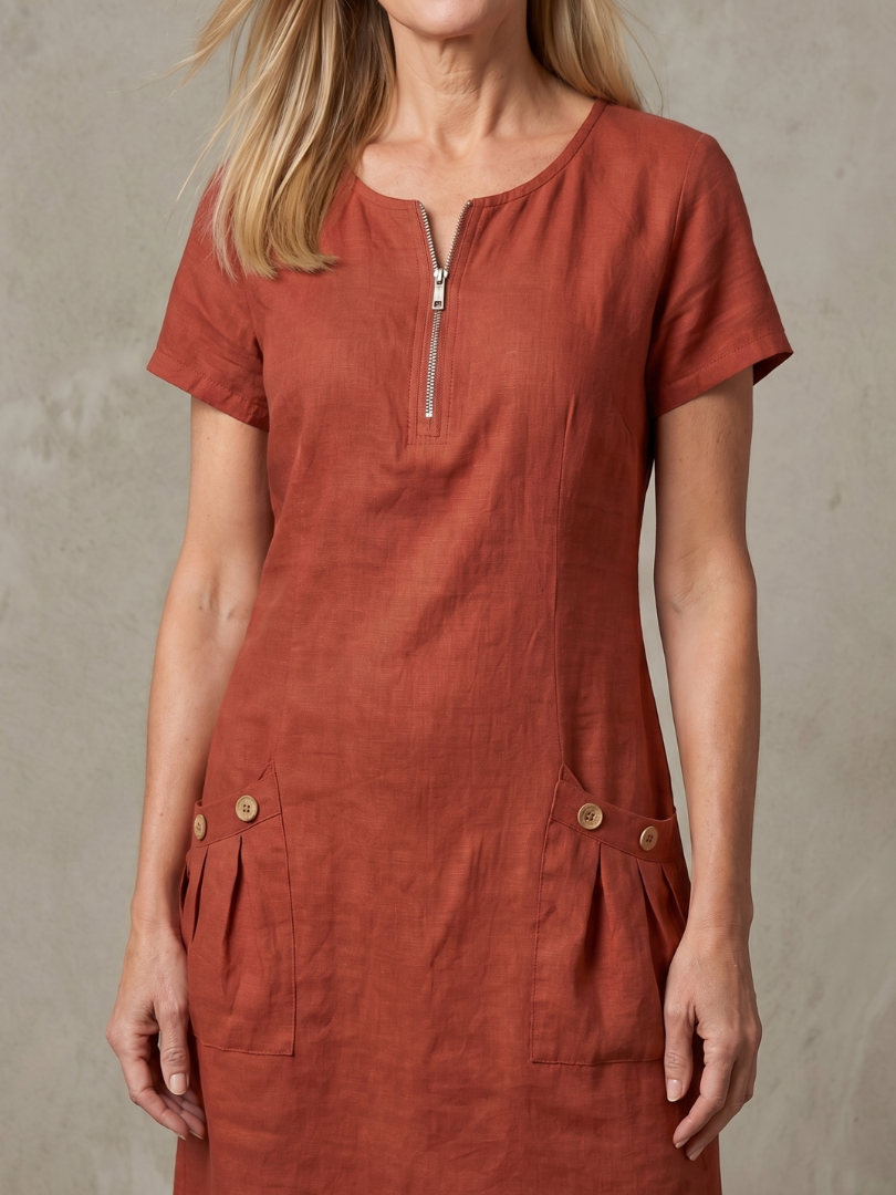Zulimar | Zip Neck Pocket Detail Knee Length Dress