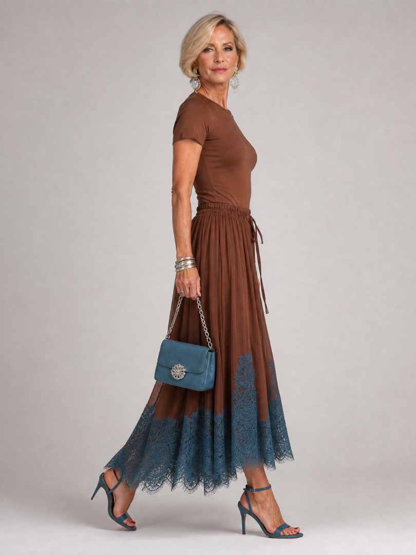 Astryne | Short Sleeve Lace Hem Midi Dress