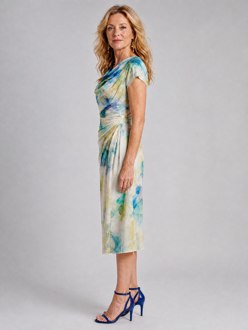 Elsinora | Draped Floral Print Midi Dress