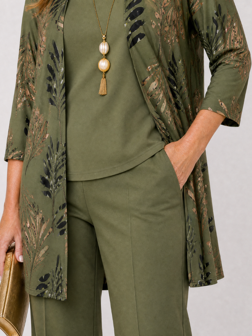 Aureliah | Printed Open Front Three Piece Pant Set