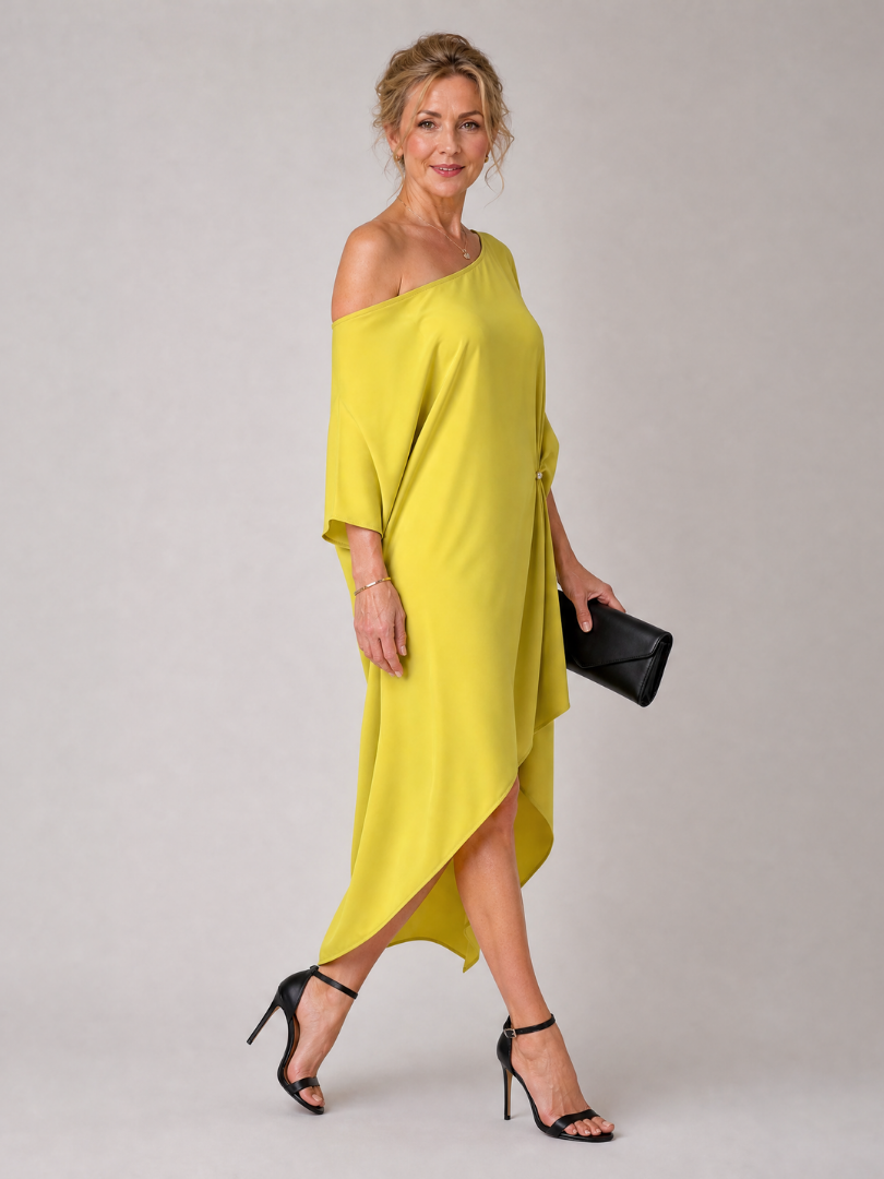 Zekel | One Shoulder Draped Midi Dress
