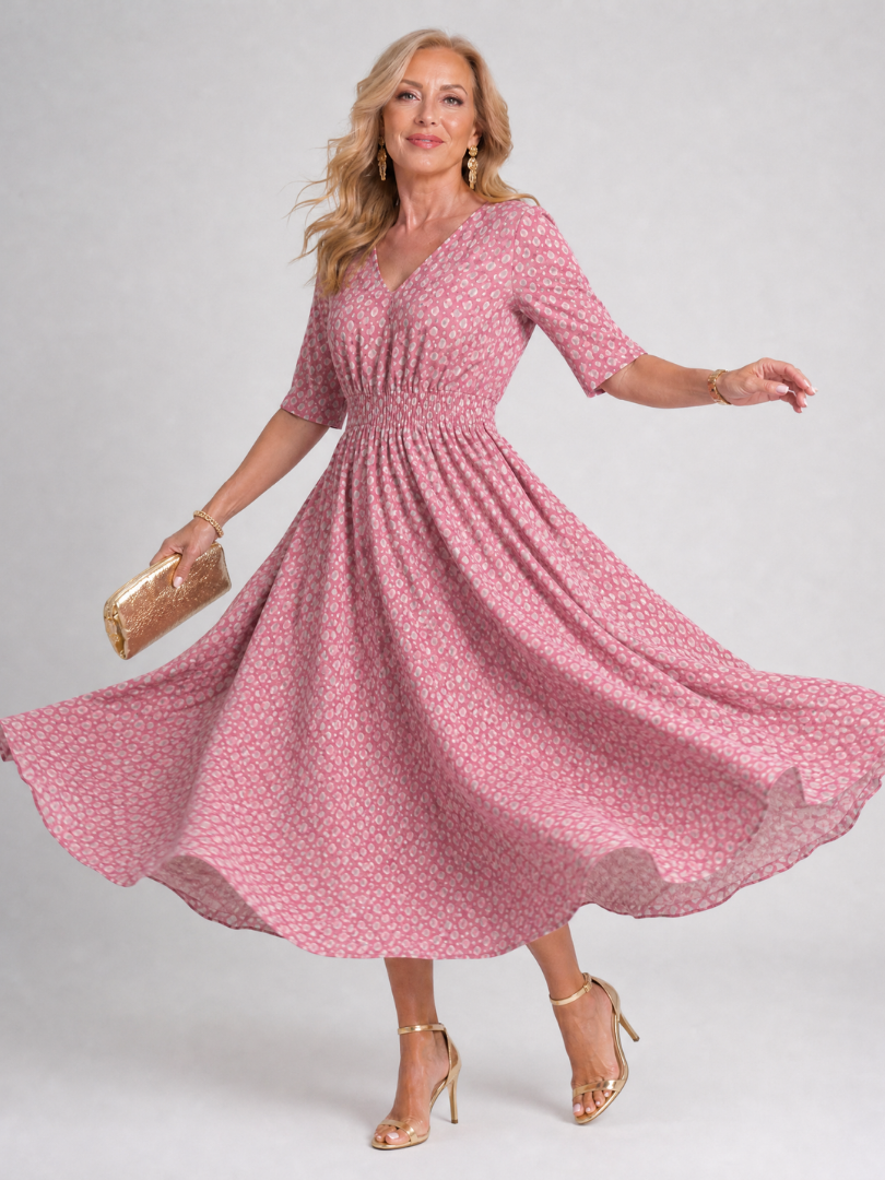 Zorynne | Printed V Neck Midi Dress