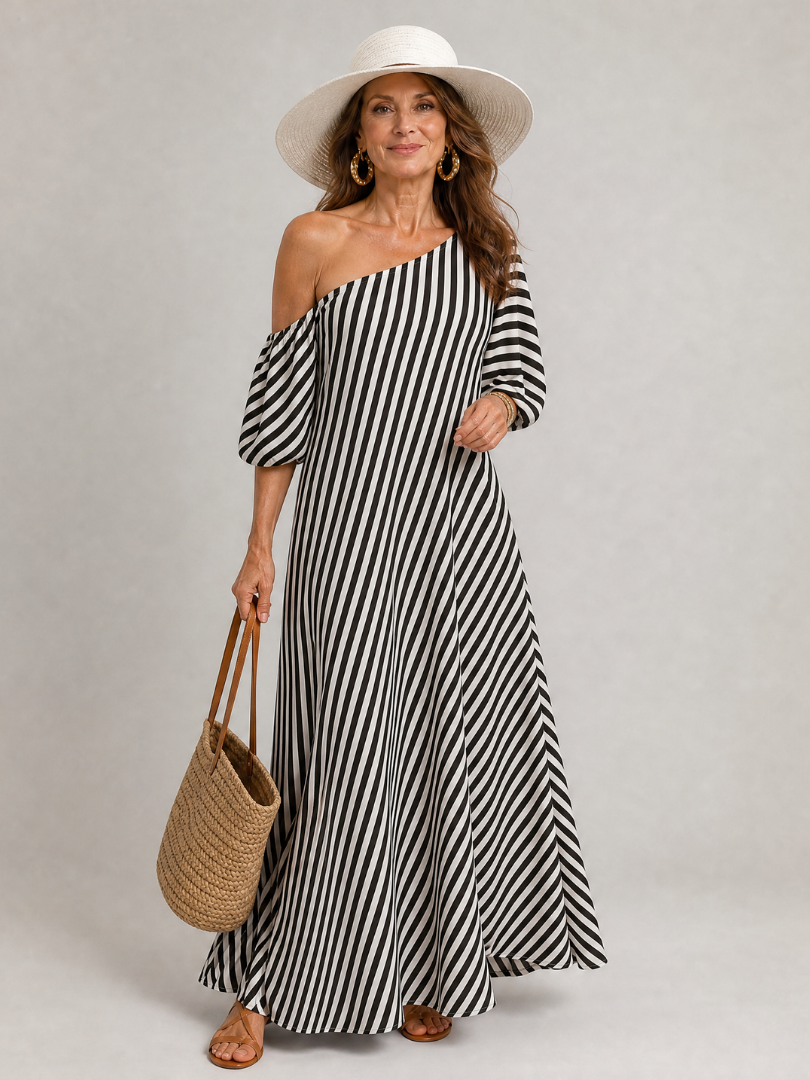 Arianell | One Shoulder Stripe Midi Dress