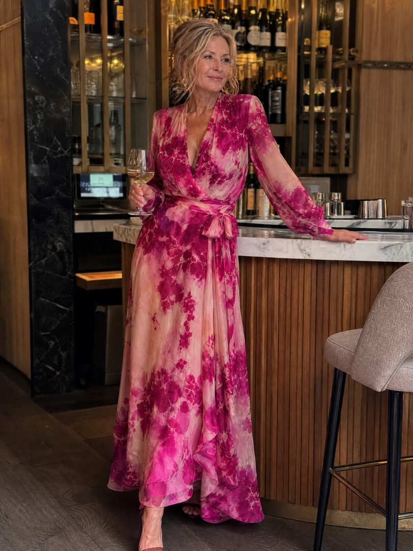 Amina | Floral Wrap Tie Midi Dress
