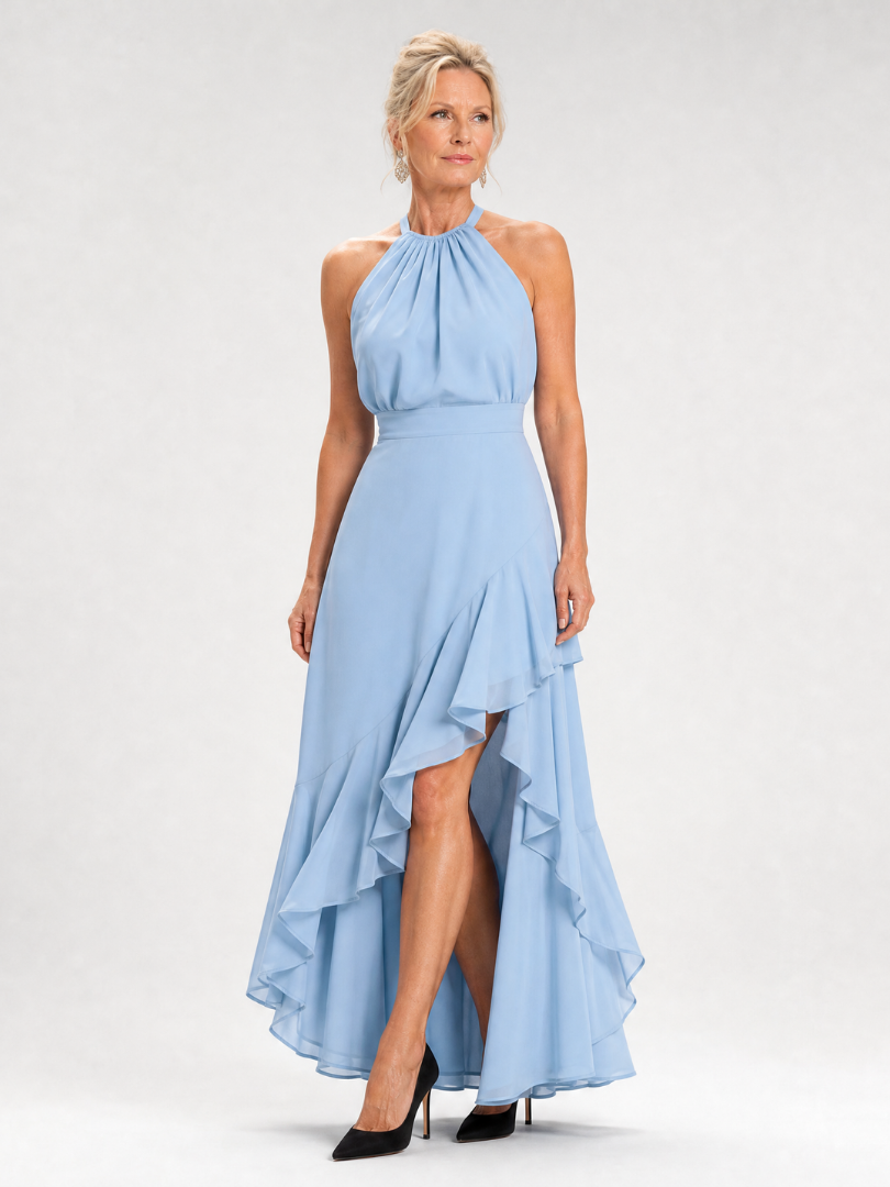 Vikal | Halter Neck High Low Ruffle Dress