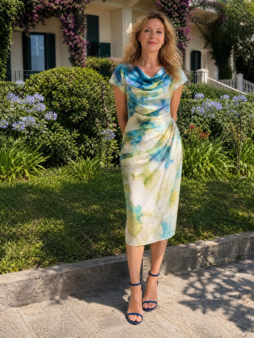 Elsinora | Draped Floral Print Midi Dress