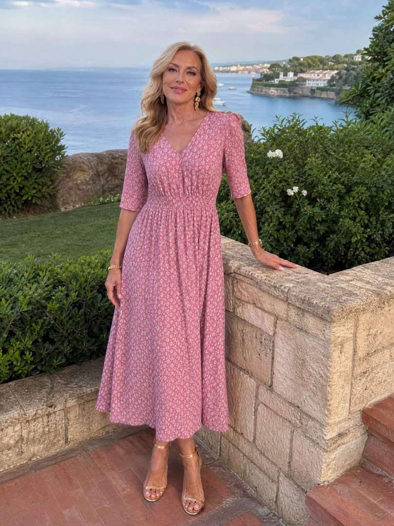 Zorynne | Printed V Neck Midi Dress