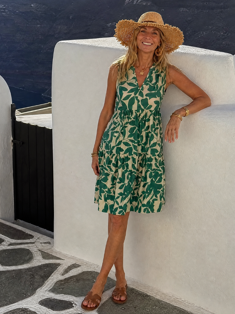 Ysalenne | Leaf Print Sleeveless Mini Dress