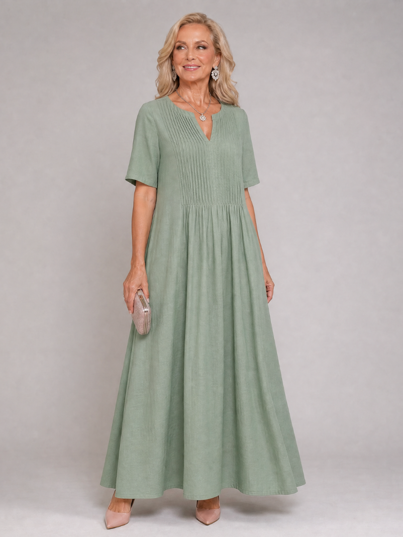 Vuma | Pleated V Neck Midi Dress